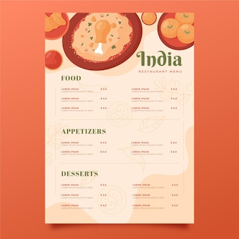 Płaska konstrukcja indyjskiego szablonu menu