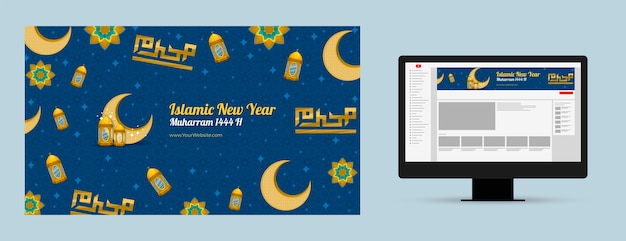 Bezpłatny wektor płaska konstrukcja islamskiego nowego roku kanału youtube art
