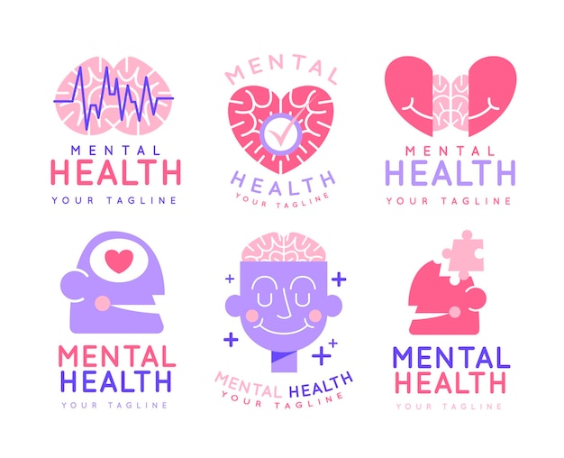 Płaska konstrukcja kolekcji logo zdrowia psychicznego
