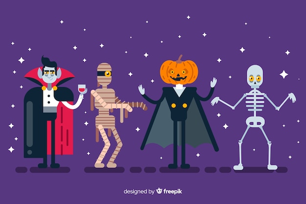 Bezpłatny wektor płaska konstrukcja kolekcji postaci halloween