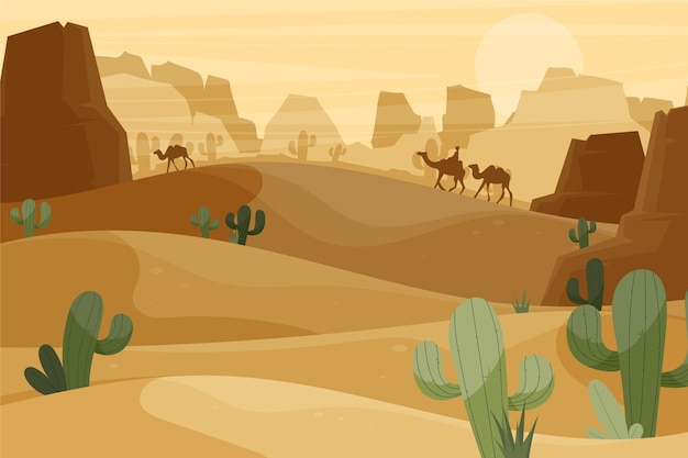 Płaska konstrukcja kolorowego pustynnego krajobrazu