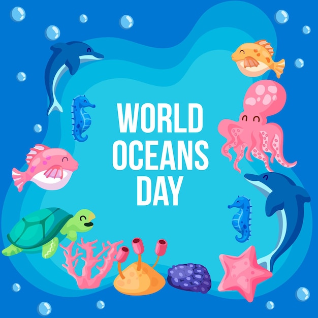 Płaska konstrukcja koncepcja Światowy dzień oceanów
