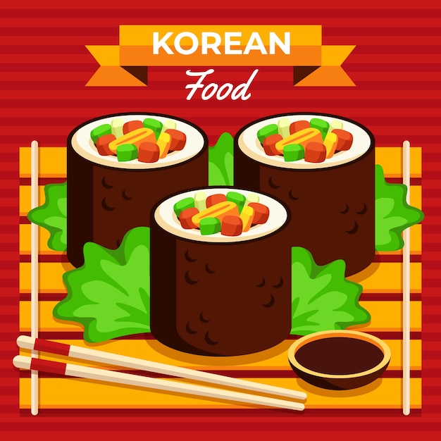 Bezpłatny wektor płaska konstrukcja koreańskiej ilustracji żywności