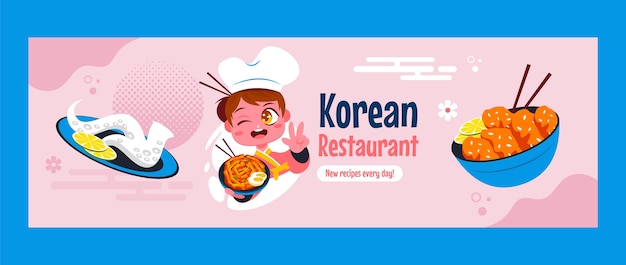 Płaska Konstrukcja Koreańskiej Restauracji Nagłówek Twitter