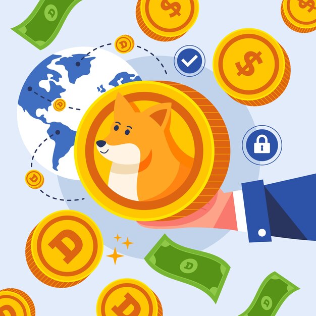 Płaska konstrukcja kreatywna ilustracja dogecoin