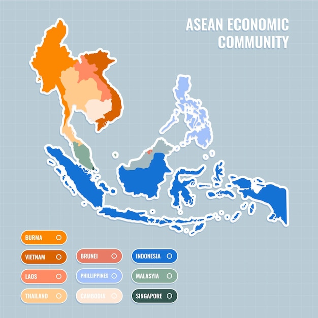 Płaska Konstrukcja Mapy Asean Ilustracja