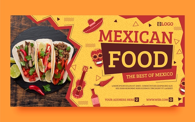Płaska konstrukcja meksykańskiej restauracji facebook szablon