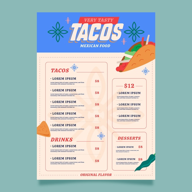 Płaska Konstrukcja Menu Taqueria