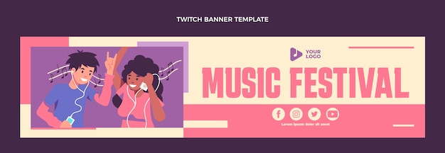 Płaska Konstrukcja Minimalistycznego Festiwalu Muzycznego Twitch Banner