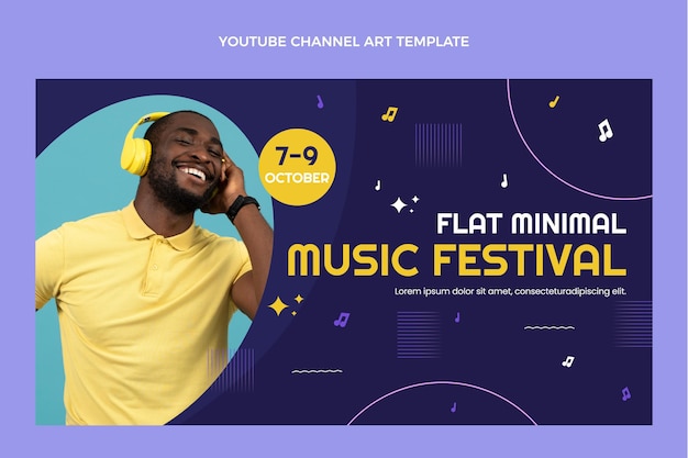 Bezpłatny wektor płaska konstrukcja minimalnego festiwalu muzycznego na youtube