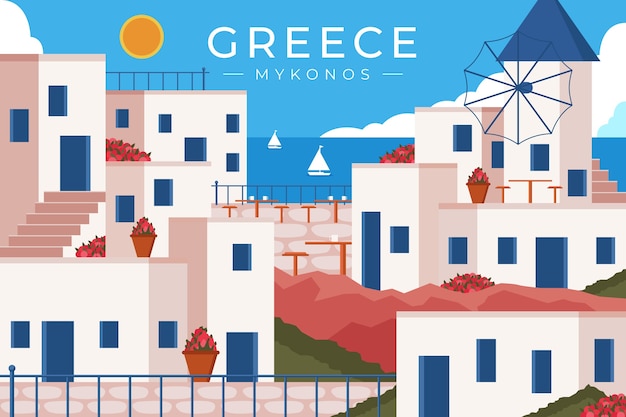 Płaska Konstrukcja Mykonos Ilustracja