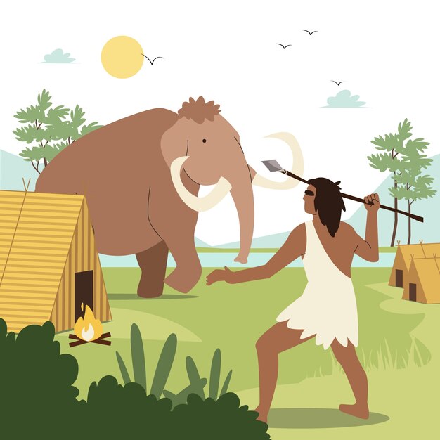 Płaska konstrukcja neolitycznej ilustracji życia