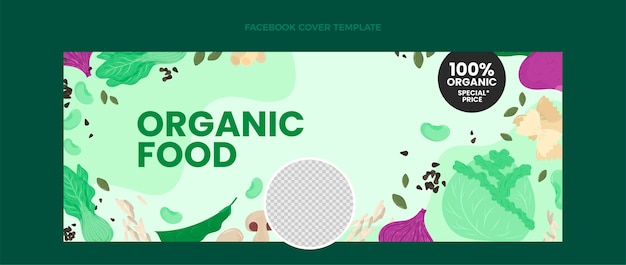 Bezpłatny wektor płaska konstrukcja okładki na facebooku z żywnością ekologiczną