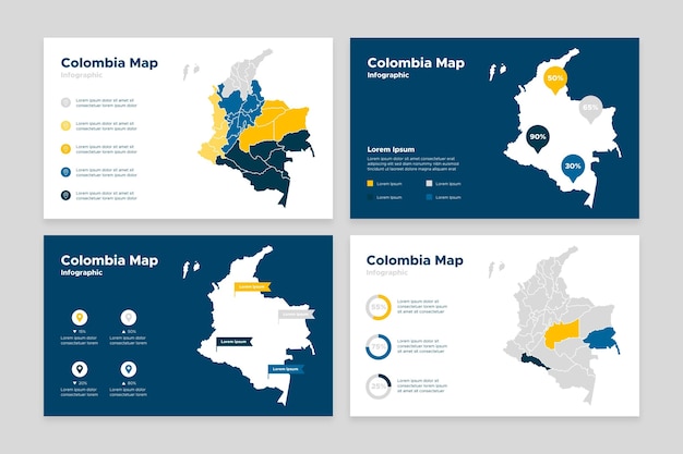 Bezpłatny wektor płaska konstrukcja plansza mapa kolumbii
