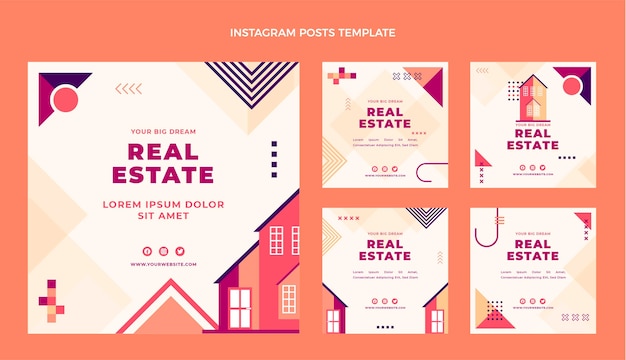 Płaska Konstrukcja Postu Na Instagramie Geometrycznych Nieruchomości Premium Wektorów