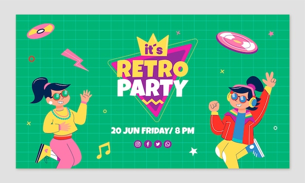 Płaska Konstrukcja Retro 90s Party W Tle Twitch