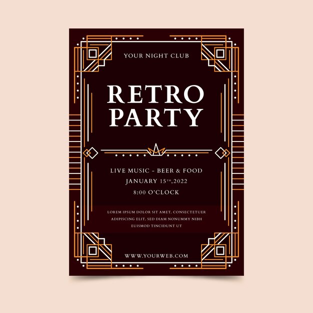 Bezpłatny wektor płaska konstrukcja retro party plakat w stylu art deco