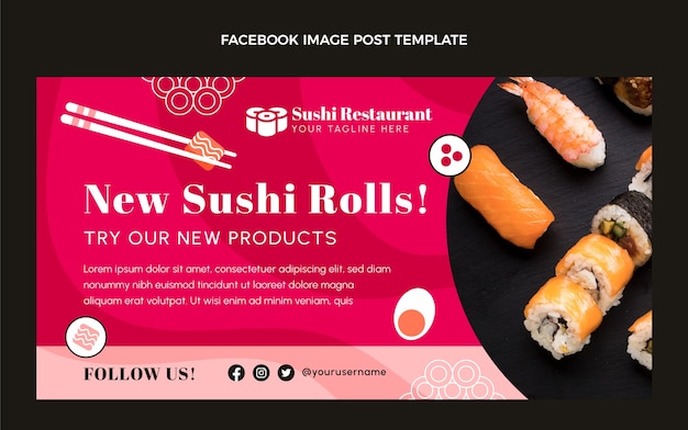 Bezpłatny wektor płaska konstrukcja sushi rolls post na facebooku
