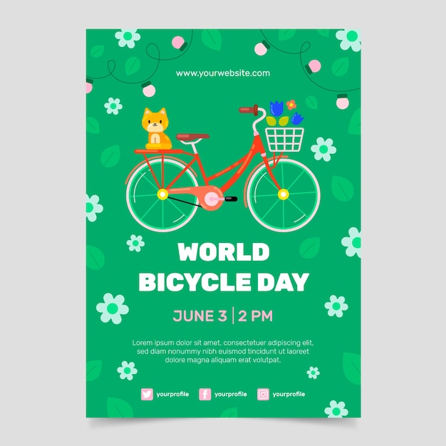 Bezpłatny wektor płaska konstrukcja światowego dnia rowerowego projekt plakatu