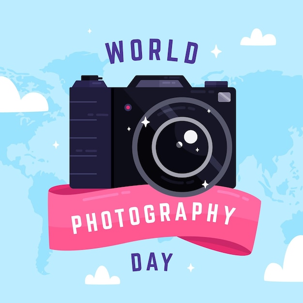 Bezpłatny wektor płaska konstrukcja światowy dzień fotografii koncepcja