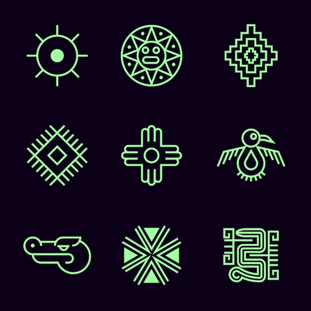 Bezpłatny wektor płaska konstrukcja symboli azteków