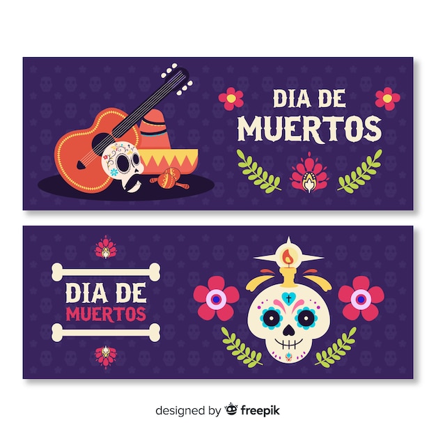 Płaska Konstrukcja Szablon Banery Día De Muertos