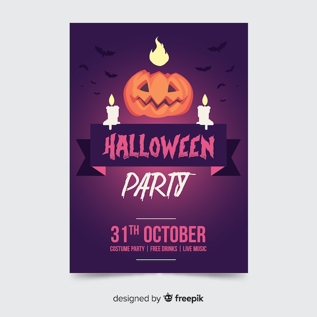 Płaska Konstrukcja Szablonu Halloween Party Plakat Dyni