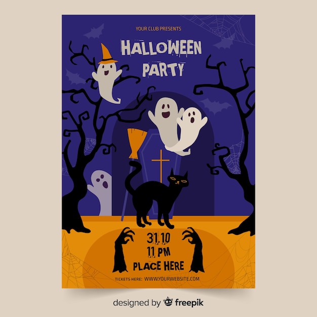 Płaska Konstrukcja Szablonu Halloween Party Plakat