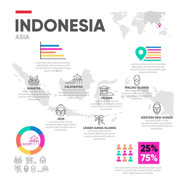 Płaska Konstrukcja Szablonu Infografiki Mapa Indonezji