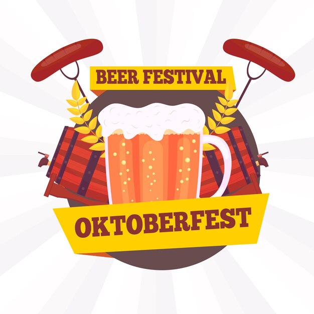 Płaska konstrukcja tła oktoberfest z kuflem i wursts