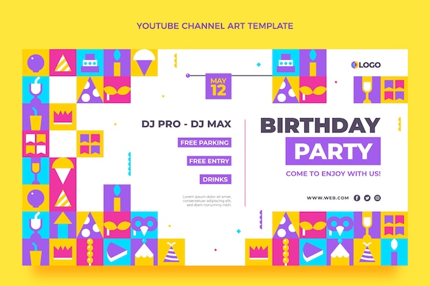 Bezpłatny wektor płaska konstrukcja urodzinowa sztuka kanału youtube