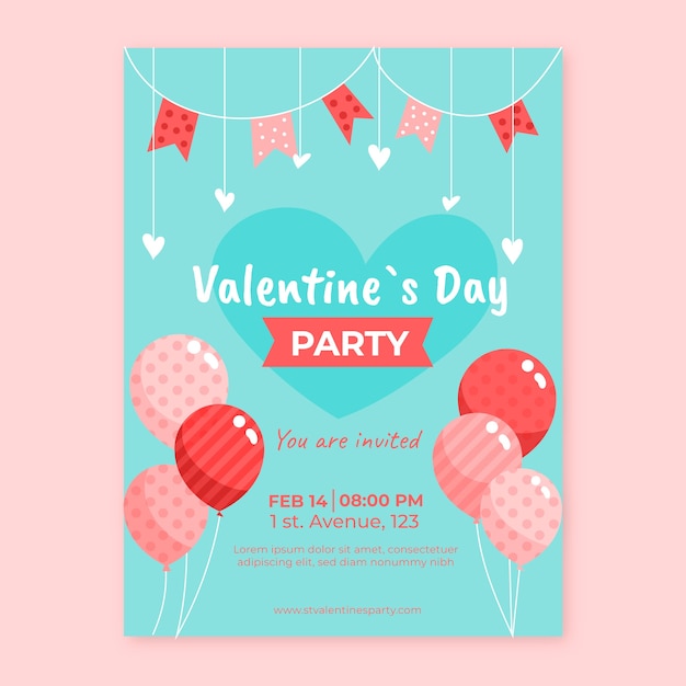 Płaska Konstrukcja Valentine Party Ulotki Z Balonami