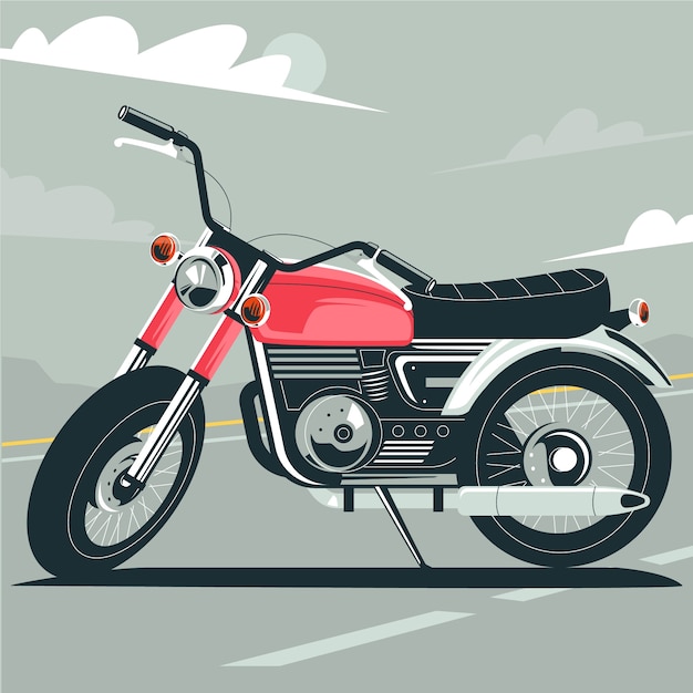 Płaska konstrukcja vintage ilustracji motocykla