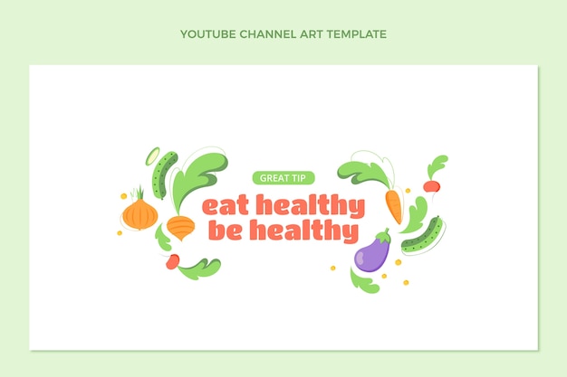Bezpłatny wektor płaska konstrukcja zdrowej żywności na kanale youtube art