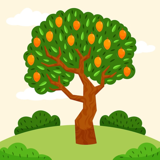 Płaska Konstrukcja Zielone Drzewo Mango