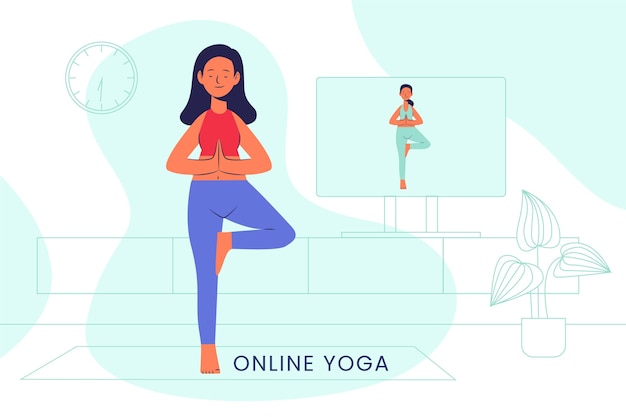 Bezpłatny wektor płaska lekcja jogi online