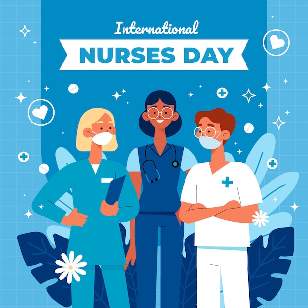 Bezpłatny wektor płaska międzynarodowa ilustracja dnia pielęgniarek