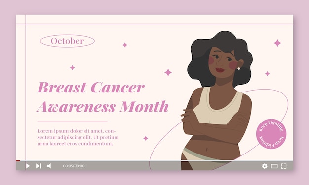 Bezpłatny wektor płaska miniatura miesiąca świadomości raka piersi youtube