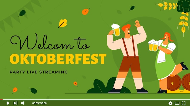 Bezpłatny wektor płaska miniatura youtube na oktoberfest