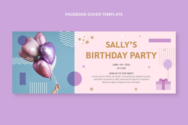 Bezpłatny wektor płaska minimalistyczna okładka na facebooka urodzinowego
