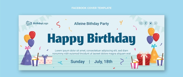 Bezpłatny wektor płaska, minimalna okładka urodzinowa na facebook