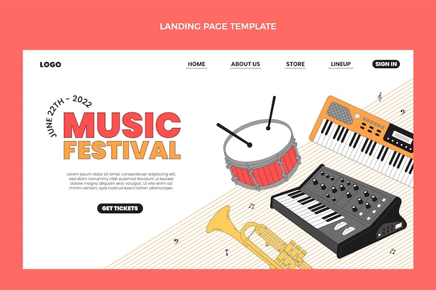 Płaska minimalna strona docelowa festiwalu muzycznego