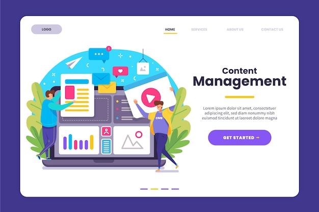 Bezpłatny wektor płaska strona docelowa cms