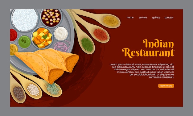 Bezpłatny wektor płaska strona docelowa indyjskiej restauracji