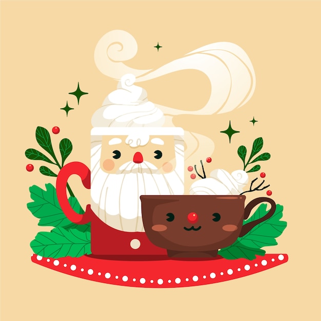 Bezpłatny wektor płaska świąteczna ilustracja gorącej czekolady