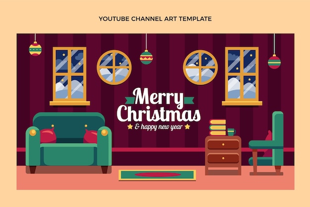 Bezpłatny wektor płaska świąteczna sztuka kanału youtube