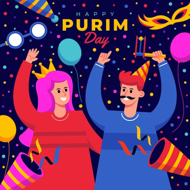 Bezpłatny wektor płaska szczęśliwa ilustracja purim