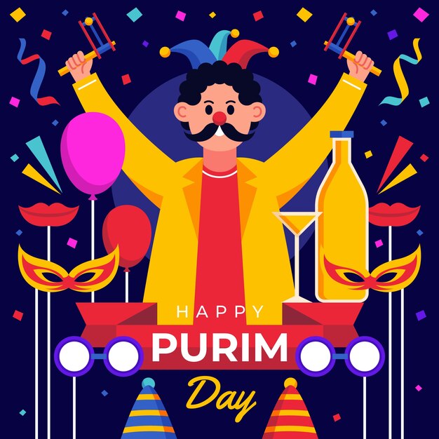 Płaska szczęśliwa ilustracja purim