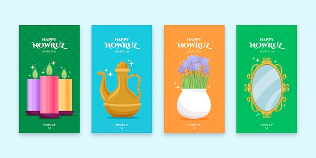 Płaska szczęśliwa kolekcja opowiadań nowruz na Instagramie