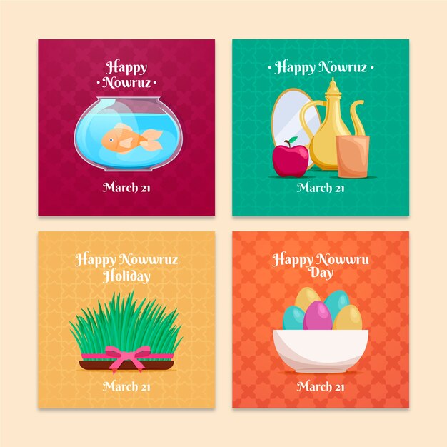 Płaska szczęśliwa kolekcja postów na instagramie nowruz